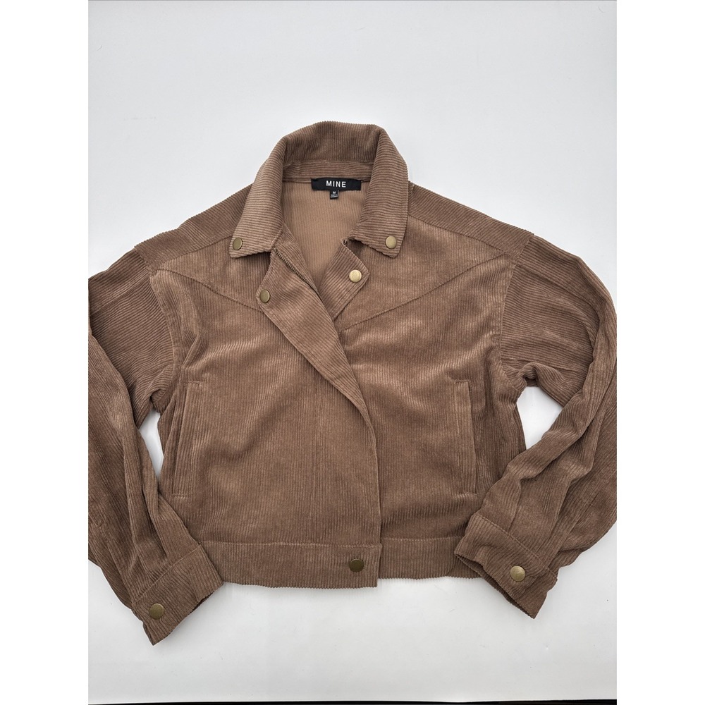 MINE Brown Corduroy Cropped Bomber Moto Western Women's Medium Cute Fall Jacket